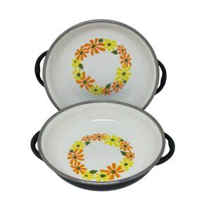 VTG EKCO "Country Garden" Daisy Porcelain Clad Pans | Set of 2 Made in Italy